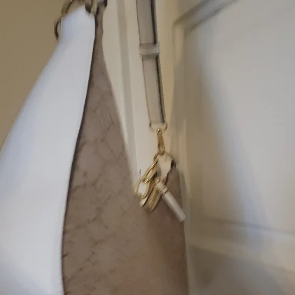 Nanette Lepore Monogram Shoulder Bag – Tan/Beige with Gold Chain Detail - Picture 8 of 16